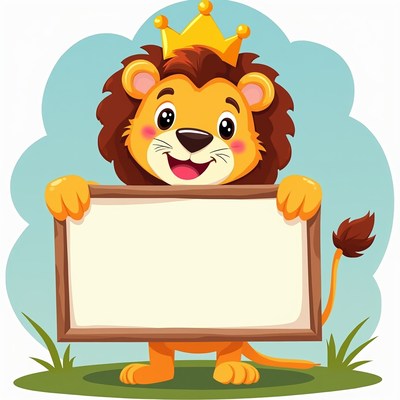 Lion holds sign in colorful background