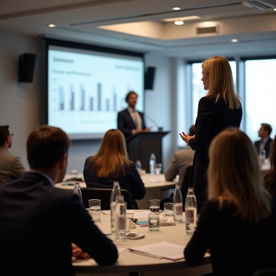 Business meeting in progress in modern office