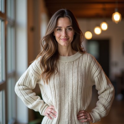 Smiling woman in cozy indoor space