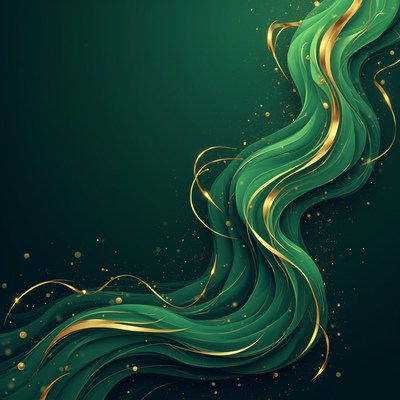 Green and gold flowing design in abstract style
