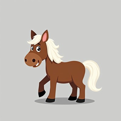 Brown cartoon horse with white mane