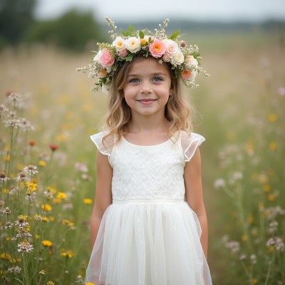 Girl in flower crown at field