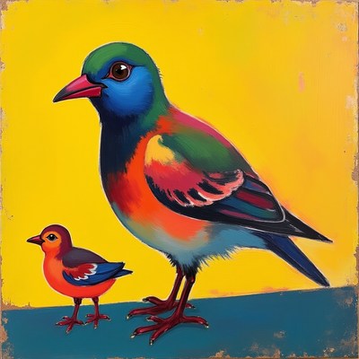 Colorful birds on bright background