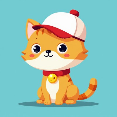 Cute cat in cap and collar