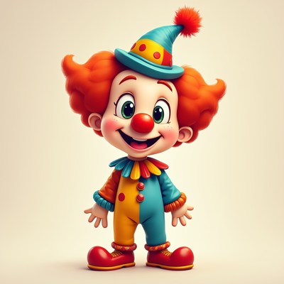 Colorful clown character with big smile