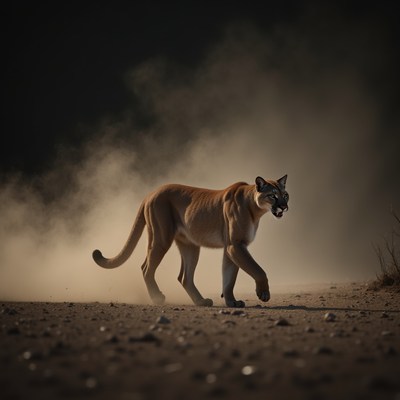 Mountain lion walking in dust