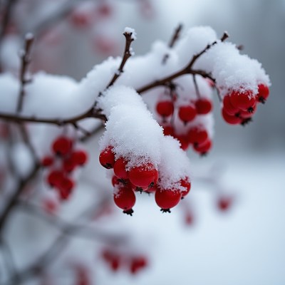 Rowan berries covered in snow