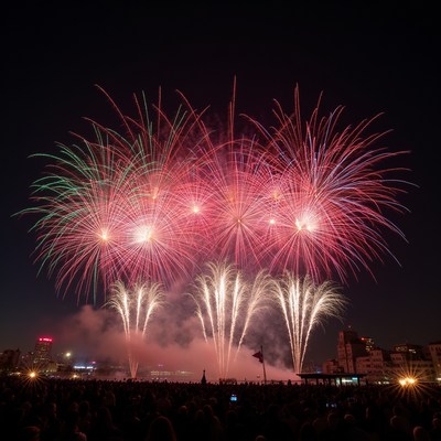 Fireworks display over detroit riverfront