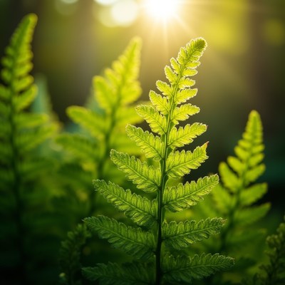 Fern lit by golden sunlight
