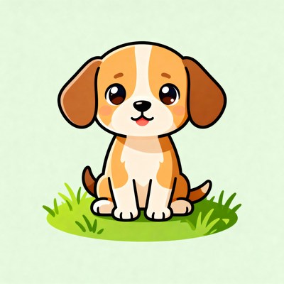 Cartoon puppy sitting on green grass