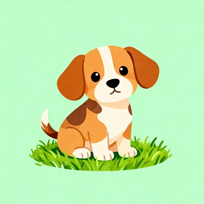 Cartoon puppy sits on grass