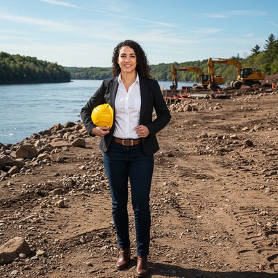 Woman engineer at waterfront construction site