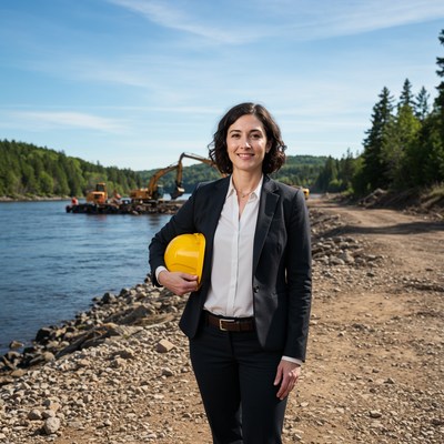 Woman on construction site by river
