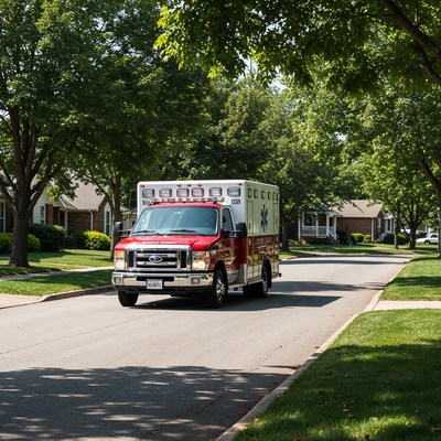 Emergency vehicle drives through neighborhood