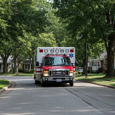 Emergency vehicle drives through neighborhood