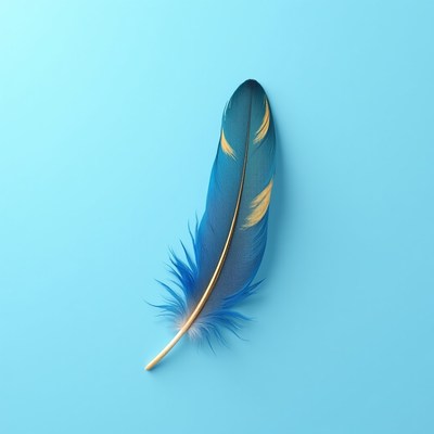 Feather in vibrant colors on blue background