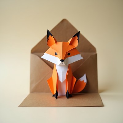 Fox made of paper sits inside envelope