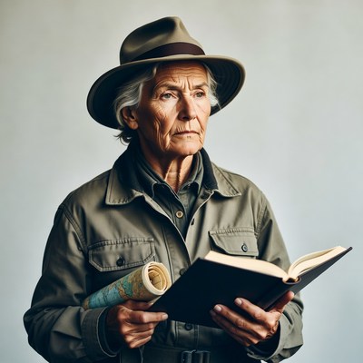 Elderly person reading with map