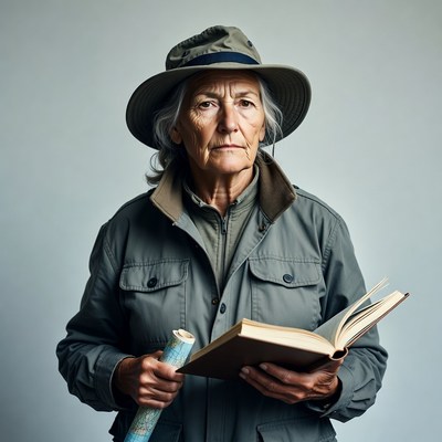 Older woman holding map and book