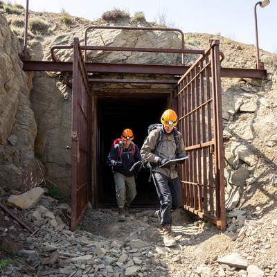 Exploring a mine entrance in daylight