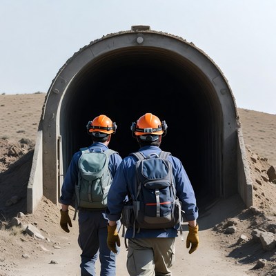 Workers entering a tunnel for inspection
