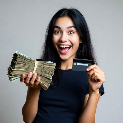 Woman with cash and credit card