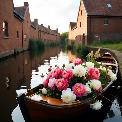 Flowers on a boat in a canal