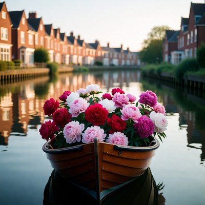 Flowers on a boat in the water