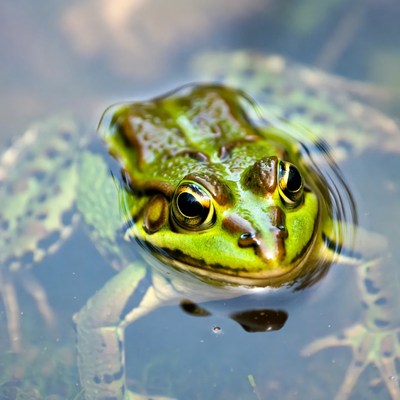 Frog swimming in clear water
