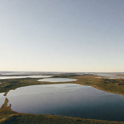 Landscape with lakes and horizon