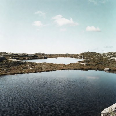 Serene landscape with calm water and rocks