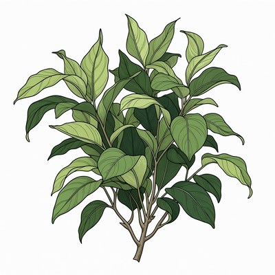 Illustration of green leaves on a branch