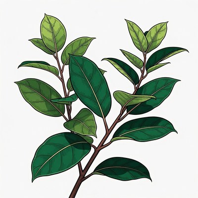 Green branch with leaves in sunlight