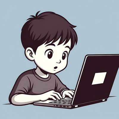 Young boy using laptop at home
