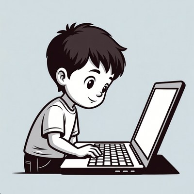 Child typing on laptop