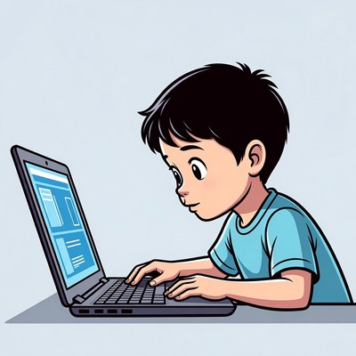 Boy using laptop in home