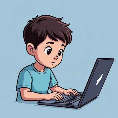 Young boy using laptop at home