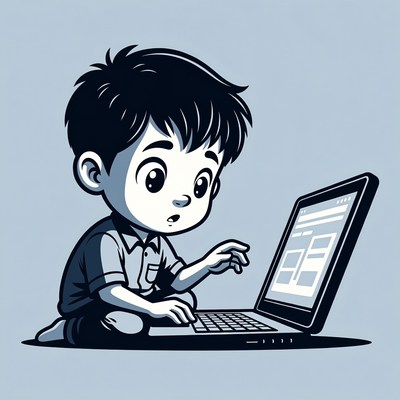 Young boy using laptop at home