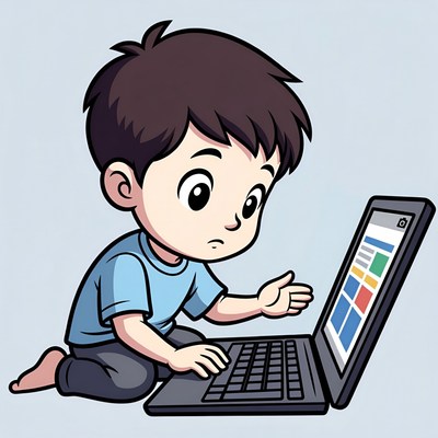 Child using laptop at home