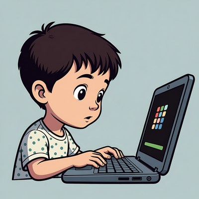 Child using laptop at home