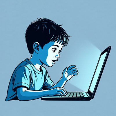 Boy using laptop at home