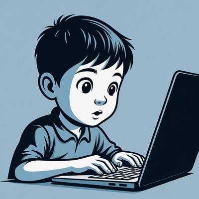 Child focused on laptop activity