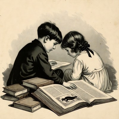 Children reading together quietly indoors