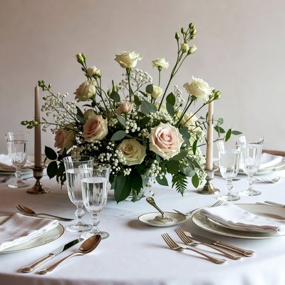 Flowers and table setting for event