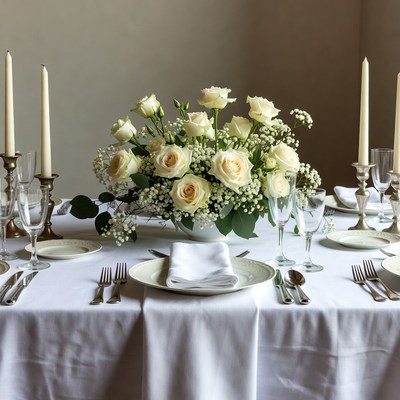 Elegant dinner setting with roses