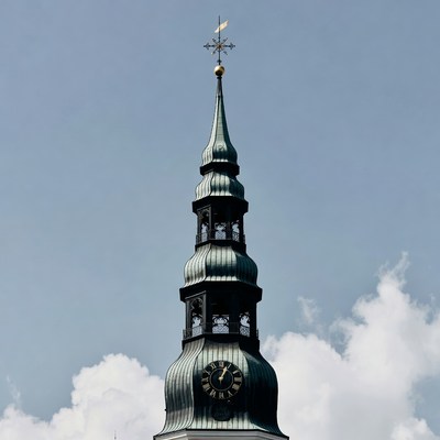 Clock tower in city skyline