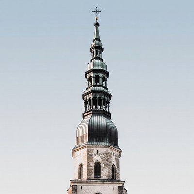 Tall church tower against a clear sky