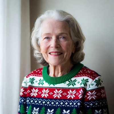 Elderly woman in cozy sweater