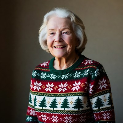 Smiling woman in holiday sweater