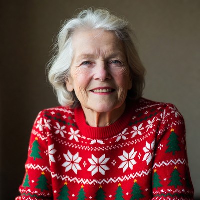 Smiling woman in holiday sweater